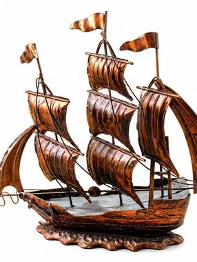 Vintage Copper Sailing Ship Metal Sculpture Nautical Home Decor